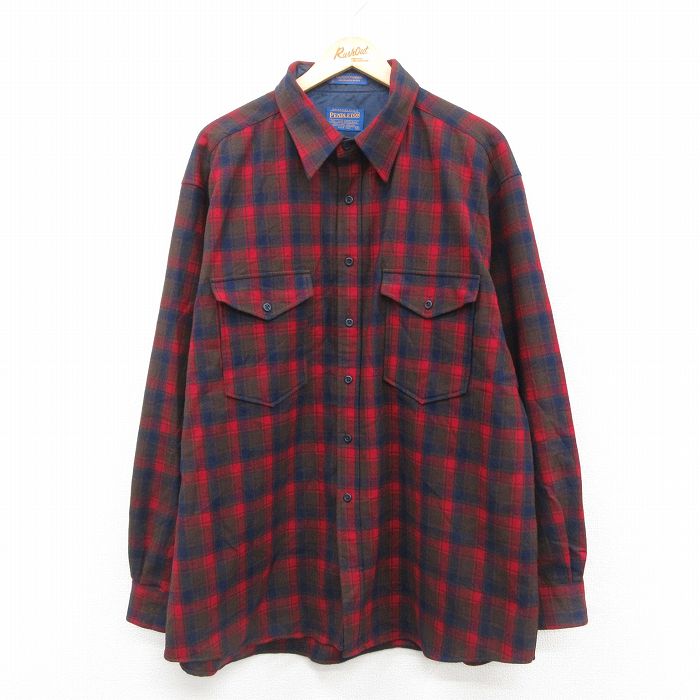 XL★古着 ペンドルトン PENDLETON 長袖 ウール シャツ メンズ 大きいサイズ 赤他 レッド チェック 【spe】 25oct24 中古 トップス