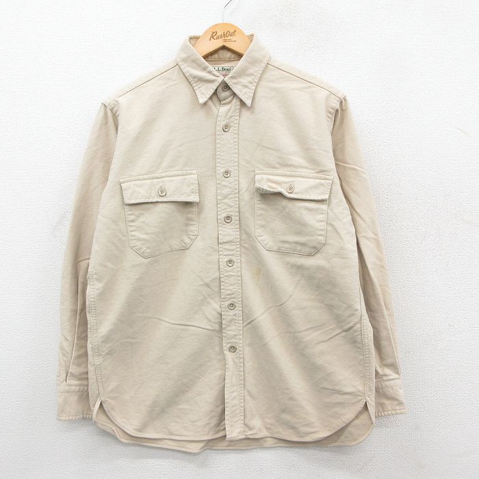L★古着 エルエルビーン LLBEAN 長袖 ヘビー フランネル シャツ メンズ 80年代 80s シャモアクロス 薄ベージュ カーキ 25oct25 中古 トップス