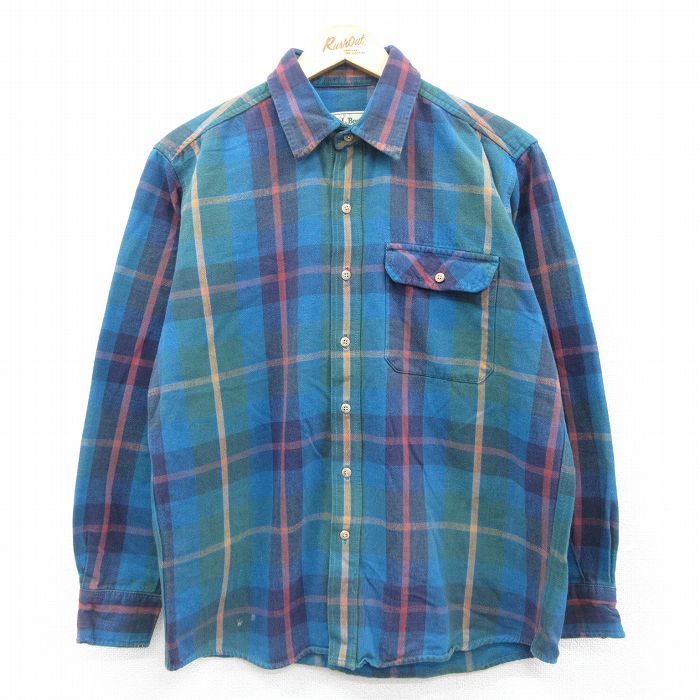 L★古着 エルエルビーン LLBEAN 長袖 ヘビー フランネル シャツ メンズ 90年代 90s 青系他 ブルー チェック 25oct25 中古 トップス