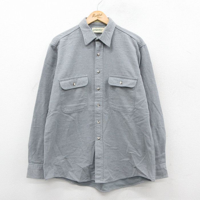 XL★古着 セントジョンズベイ 長袖 ヘビー フランネル シャツ メンズ 90年代 90s ロング丈 コットン グレー 25oct25 中古 トップス