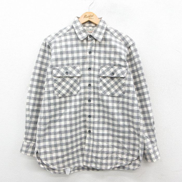 L★古着 エルエルビーン LLBEAN 長袖 ヘビー フランネル シャツ メンズ 80年代 80s シャモアクロス コットンUSA製 グレー他 チェック 25oct25 中古 トップス