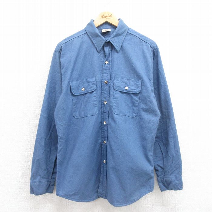 L★古着 ファイブブラザー 長袖 フランネル シャツ メンズ 90年代 90s コットン USA製 薄紺 ネイビー 25oct25 中古 トップス