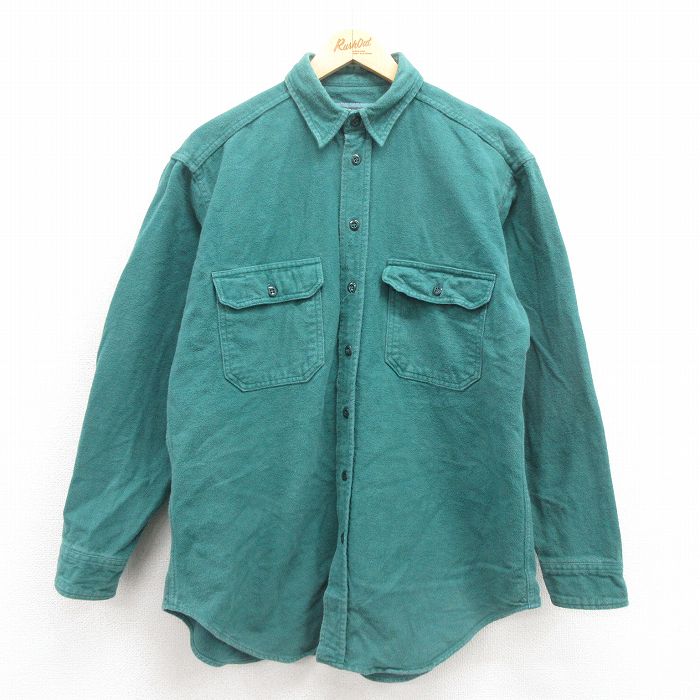 L★古着 ウールリッチ WOOLRICH 長袖 ヘビー フランネル シャツ メンズ 00年代 00s コットン 緑 グリーン 25oct25 中古 トップス