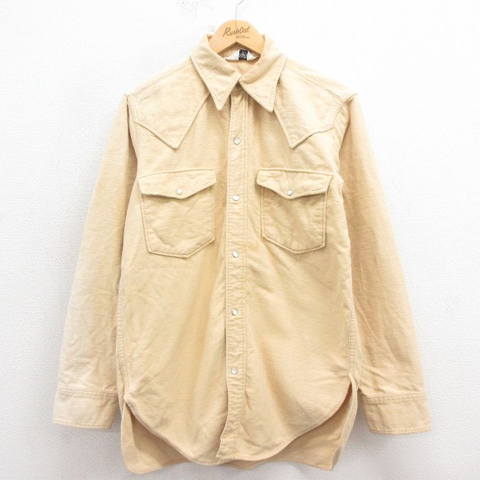 M★古着 ウールリッチ WOOLRICH 長袖 ウエスタン ヘビー フランネル シャツ メンズ 80年代 80s コットン 薄黄色 イエロー 25oct25 中古 トップス