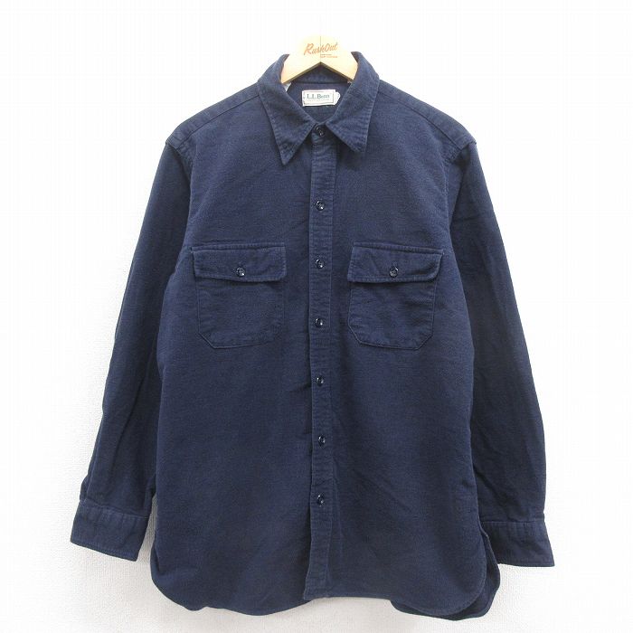 L★古着 エルエルビーン LLBEAN 長袖 ヘビー フランネル シャツ メンズ 90年代 90s コットン 紺 ネイビー 【spe】 25oct25 中古 トップス
