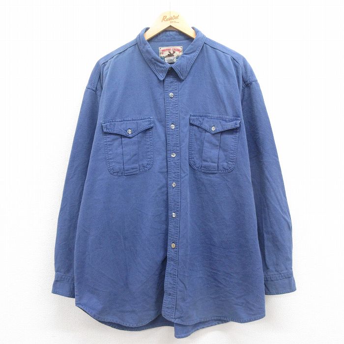 XL★古着 長袖 フランネル シャツ メンズ 00年代 00s 大きいサイズ ロング丈 コットン 紺 ネイビー 25oct25 中古 トップス
