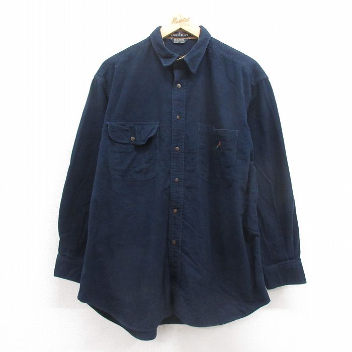 XL★古着 ノーティカ NAUTICA 長袖 ブランド フランネル シャツ メンズ 90年代 90s 鳥 コットン 紺 ネイビー 【spe】 25oct25 中古 トップス