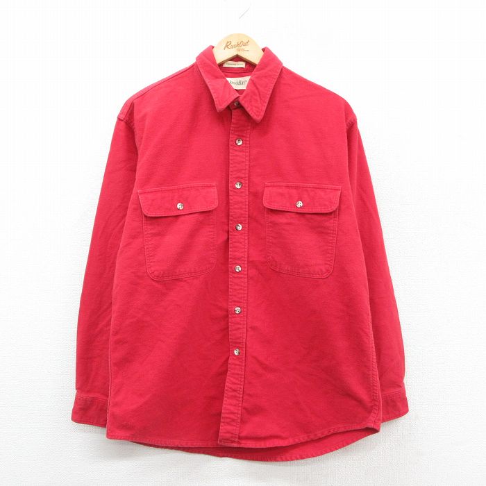 XL★古着 セントジョンズベイ 長袖 ヘビー フランネル シャツ メンズ 90年代 90s シャモアクロス コットン USA製 赤 レッド 25oct28 中古 トップス