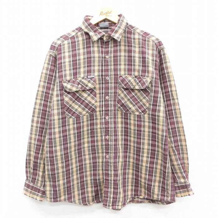 L★古着 カーハート Carhartt 長袖 ヘビー フランネル シャツ メンズ 00年代 00s ベージュ他 カーキ チェック 25oct28 中古 トップス