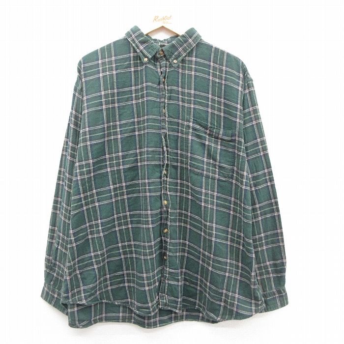 XL★古着 チェロキー 長袖 フランネル シャツ メンズ 00年代 00s 大きいサイズ コットン ボタンダウン 緑他 グリーン チェック 25oct28 中古 トップス
