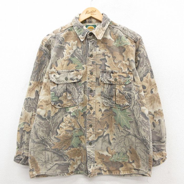 XL★古着 カベラス 長袖 ヘビー フランネル シャツ メンズ 90年代 90s コットン USA製 ベージュ他 カーキ 迷彩 【spe】 25oct28 中古 トップス