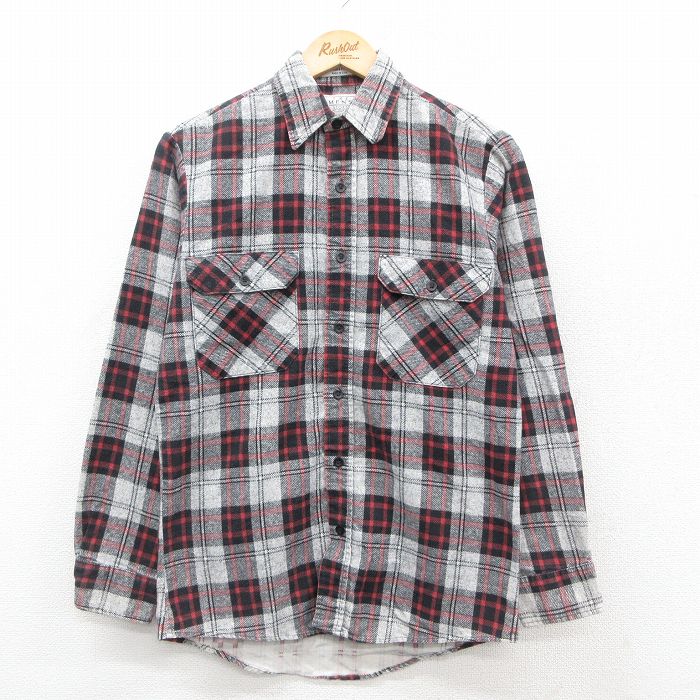 M★古着 シアーズ 長袖 ヘビー フランネル シャツ メンズ 90年代 90s USA製 グレー他 チェック 25oct28 中古 トップス