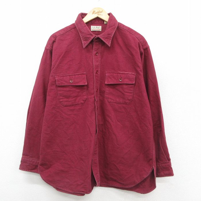 【50%OFF】エルエルビーン 80s 長袖フランネルシャツ シャモアクロス バーガンディ XL | 古着