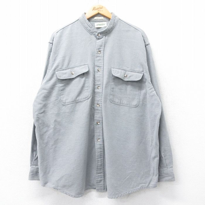 【20%OFF】XL★古着 セントジョンズベイ 長袖 ヘビー フランネル シャツ メンズ 90年代 90s 大きいサイズ ロング丈 ノーカラー グレー 25oct27 中古 トップス