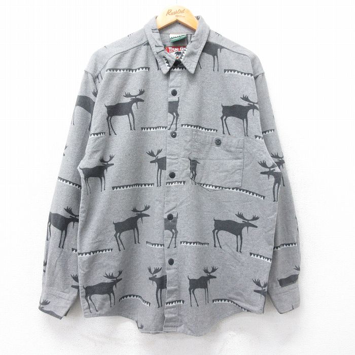 XL★古着 長袖 ヘビー フランネル シャツ メンズ 90年代 90s シカ コットン USA製 グレー他 25oct27 中古 トップス