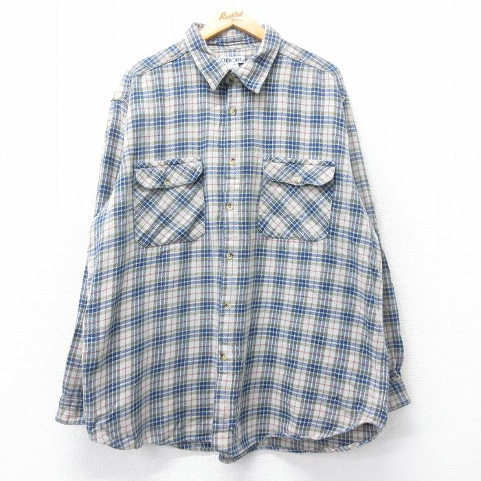 XL★古着 チェロキー 長袖 ヘビー フランネル シャツ メンズ 00年代 00s 大きいサイズ ロング丈 紺他 ネイビー チェック 25oct27 中古 トップス