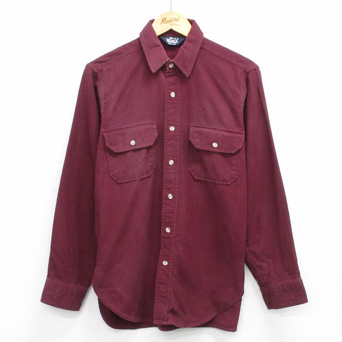 M★古着 ウールリッチ WOOLRICH 長袖 ヘビー フランネル シャツ メンズ 90年代 90s コットン USA製 エンジ 25oct30 中古 トップス