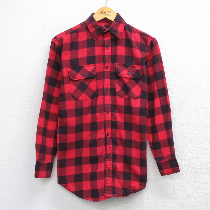 S★古着 ディッキーズ Dickies 長袖 フランネル シャツ メンズ 80年代 80s 赤他 レッド バッファロー チェック 25oct30 中古 トップス