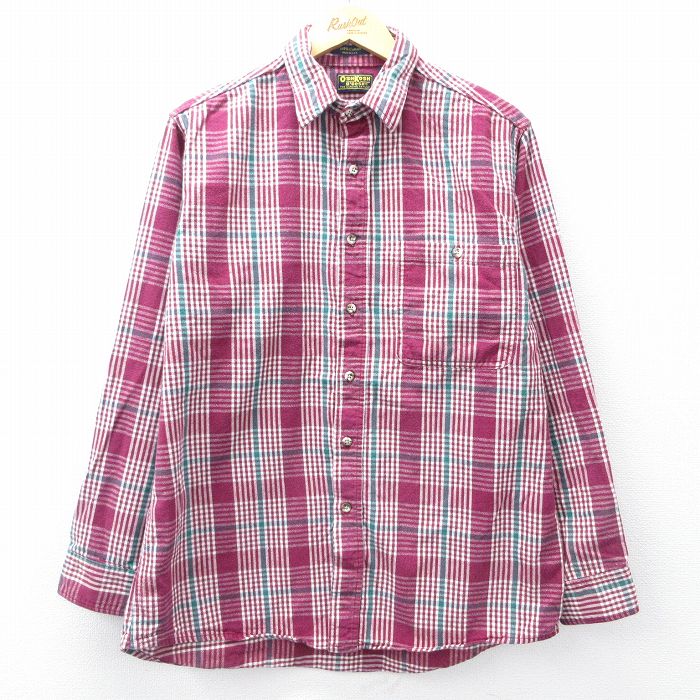 XL★古着 オシュコシュ OSHKOSH 長袖 フランネル シャツ メンズ 90年代 90s コットン USA製 紫他 パープル チェック 25oct31 中古 トップス