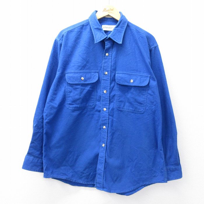 XL★古着 セントジョンズベイ 長袖 ヘビー フランネル シャツ メンズ 90年代 90s シャモアクロス 大きいサイズ ロング丈 コットン 青 ブルー 25oct31 中古 トップス