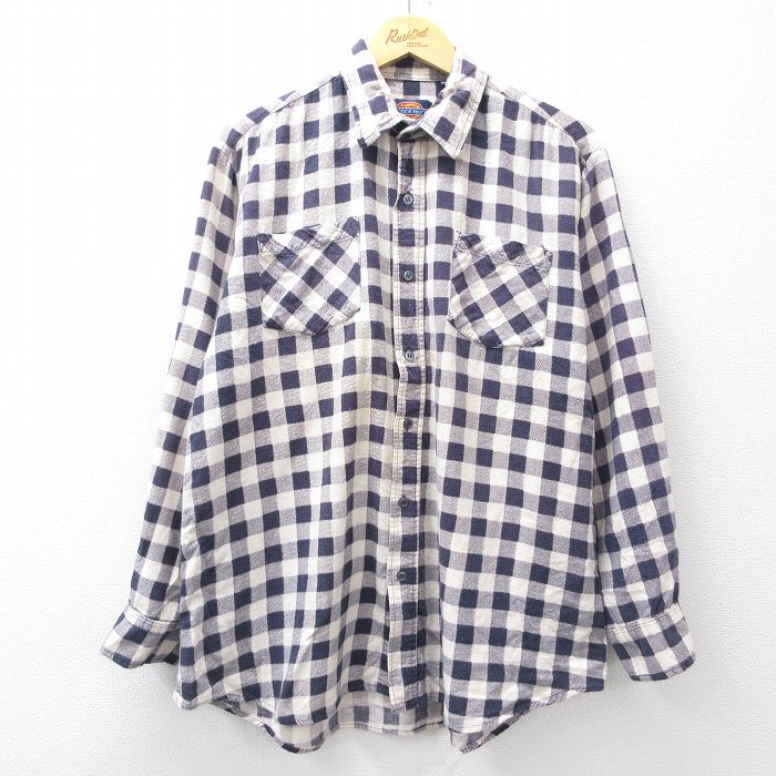 XL★古着 ディッキーズ 長袖 フランネル シャツ メンズ 90年代 90s 大きいサイズ コットン 白他 チェック 25nov11