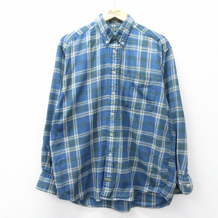 XL★古着 ドッカーズ 長袖 フランネル シャツ メンズ 90年代 90s コットン ボタンダウン薄紺他 チェック 25nov11