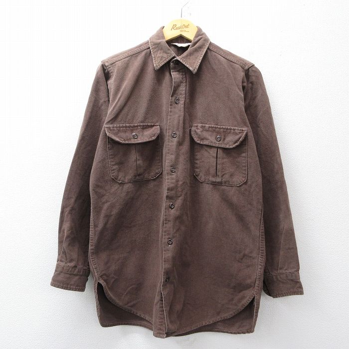 L★古着 カベラス 長袖 ヘビー フランネル シャツ メンズ 80年代 80s ロング丈 コットン USA製 茶【spe】 25nov11