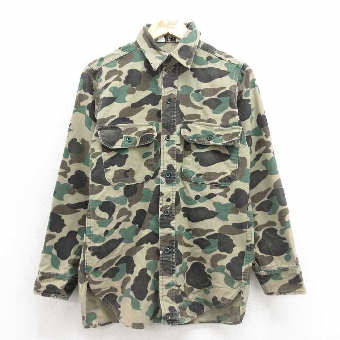 M★古着 ウールリッチ 長袖 ヘビー フランネル シャツ メンズ 90年代 90s コットン USA製 ベージュ 迷彩【spe】 25nov12