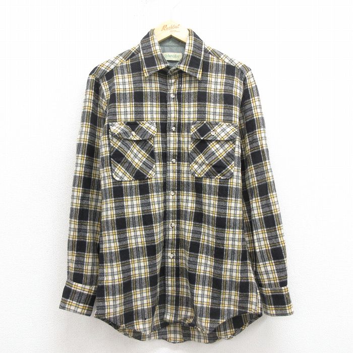 【20%OFF】M★古着 セントジョンズベイ 長袖 ウール シャツ メンズ 90年代 90s 黒 チェック 25nov12