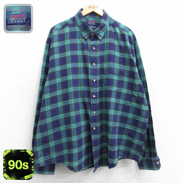 【50%OFF】アロー 90s 長袖フランネルシャツ チェック グリーン XL | 古着