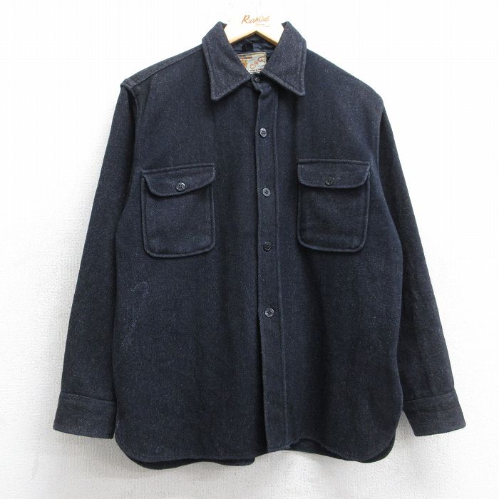 M★古着 長袖 ウール シャツ メンズ 80年代 80s CPO 黒 霜降り 25nov13