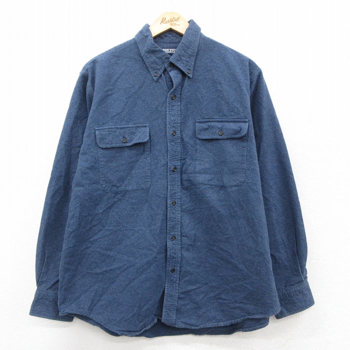 XL★古着 ランズエンド 長袖 ヘビー フランネル シャツ メンズ 00年代 00s コットン ボタンダウン 紺 25nov14