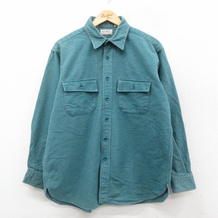 XL★古着 エルエルビーン 長袖 ヘビー フランネル シャツ メンズ 80年代 80s シャモアクロス コットン USA製 緑 25nov14