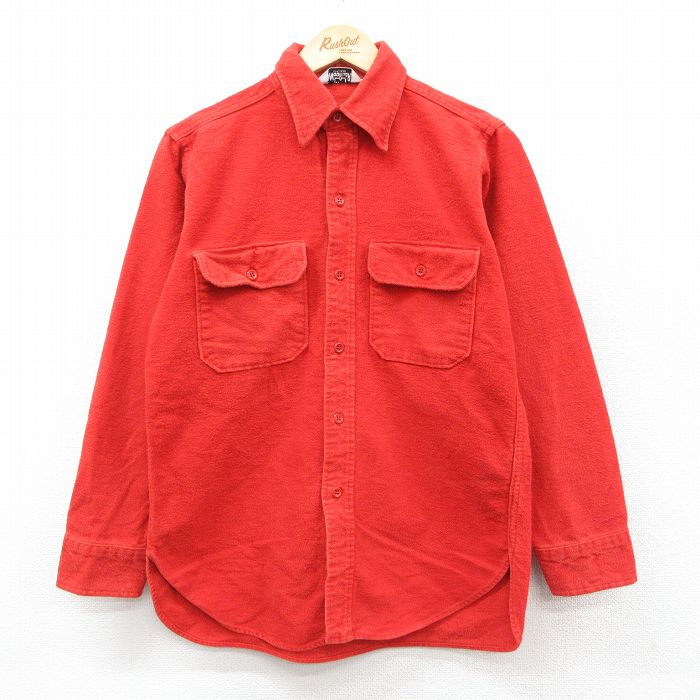 M★古着 ウールリッチ 長袖 ヘビー フランネル シャツ メンズ 80年代 80s コットン USA製 赤系 25nov14