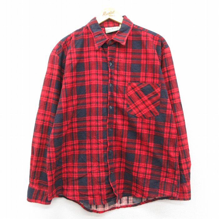 XL★古着 長袖 ヘビー フランネル シャツ メンズ 00年代 00s コットン 赤他 チェック 25nov14