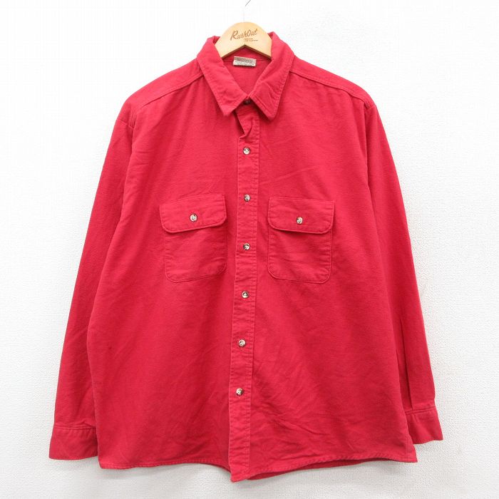 XL★古着 ファイブブラザー 長袖 ヘビー フランネル シャツ メンズ 90年代 90s 大きいサイズ コットン USA製 赤 25nov14