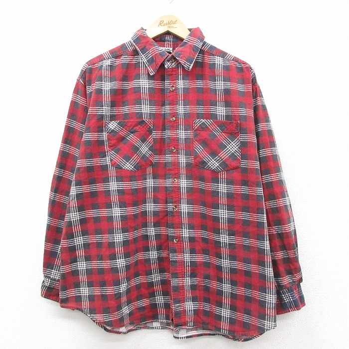 【20%OFF】XL★古着 ベーシックエディションズ 長袖 フランネル シャツ メンズ 90年代 90s 大きいサイズ 赤他 チェック 25nov14