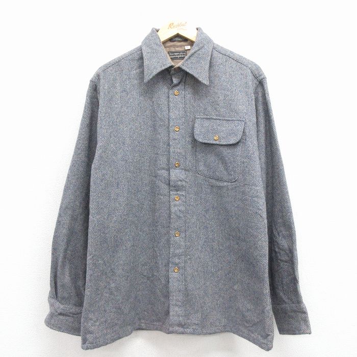 XL★古着 長袖 ウール シャツ メンズ 00年代 00s ツイード グレー系他 25nov18