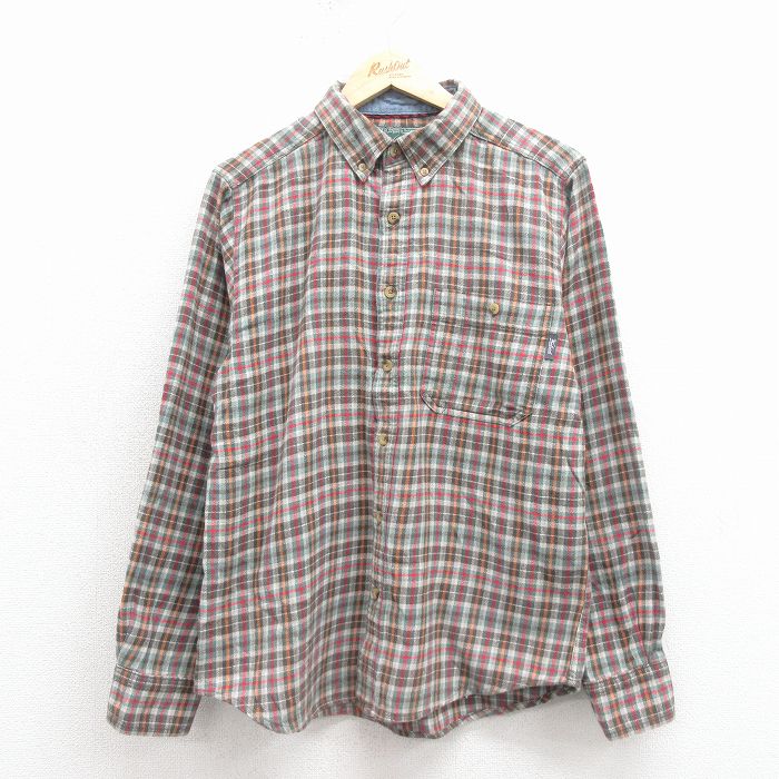 L★古着 ウールリッチ 長袖 フランネル シャツ メンズ コットン ボタンダウン 赤他 チェック 25nov18