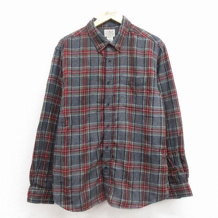 【20%OFF】XL★古着 エルエルビーン 長袖 フランネル シャツ メンズ 00年代 00s コットン ボタンダウン グレー他 チェック 25nov18