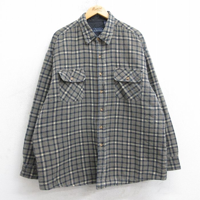 XL★古着 ベーシックエディションズ 長袖 ヘビー フランネル シャツ メンズ 90年代 90s 大きいサイズ ベージュ系 チェック 内側キルティング 25nov20