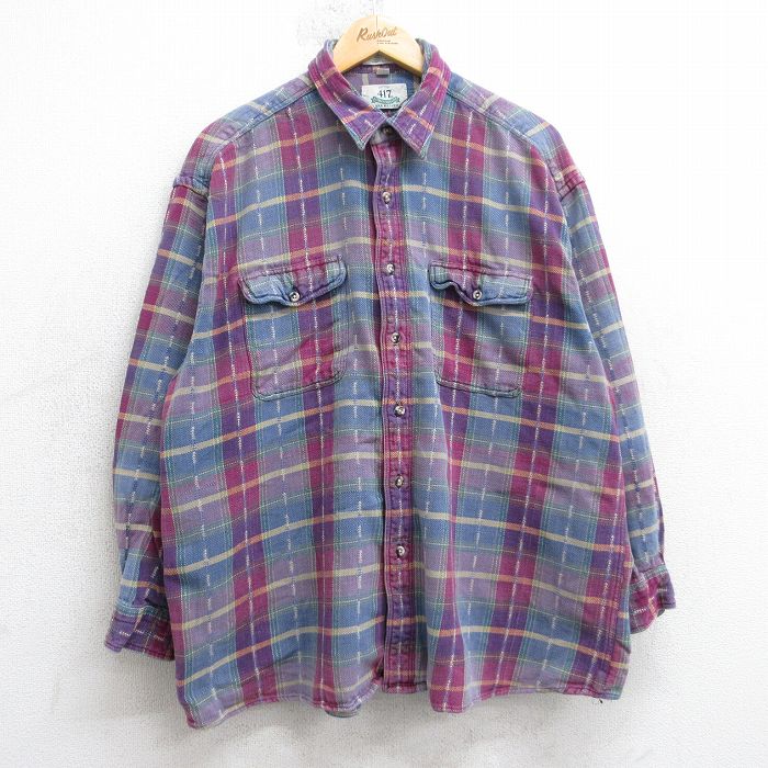 XL★古着 バンヒューセン 長袖 フランネル シャツ メンズ 90年代 90s コットン 紫他 25nov20