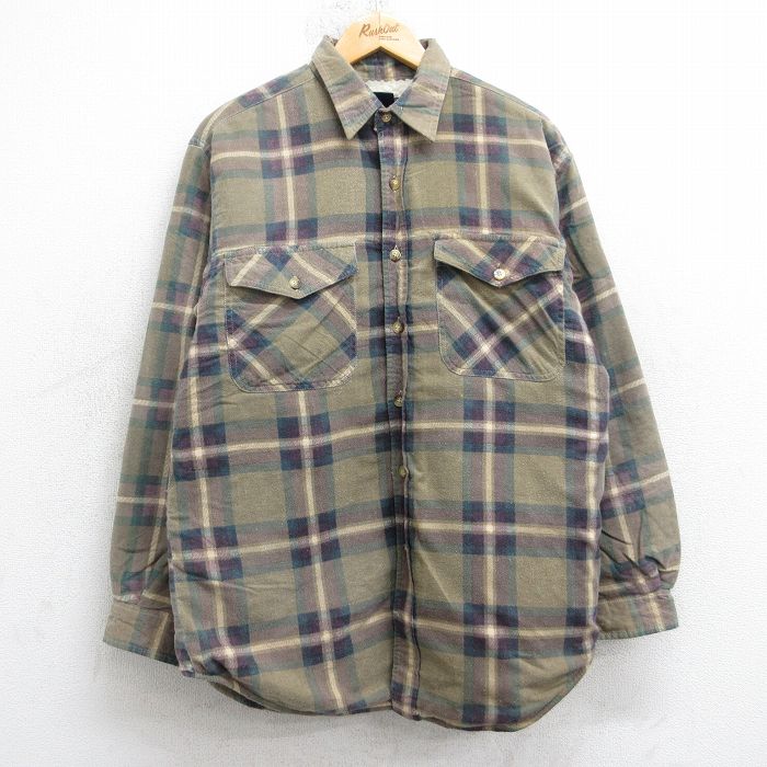 ベーシックエディションズ 90s 長袖フランネルシャツ チェック ベージュ L | 古着