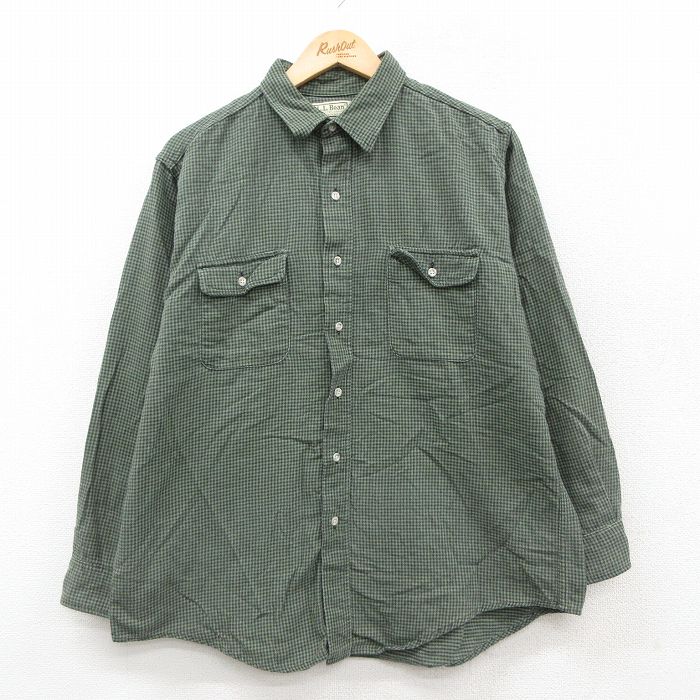 XL★古着 エルエルビーン 長袖 フランネル シャツ メンズ 80年代 80s USA製 緑他 チェック 25nov20