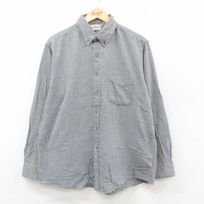 XL★古着 エルエルビーン 長袖 フランネル シャツ メンズ 90年代 90s コットン ボタンダウン USA製 黒他 チェック【spe】 25nov20