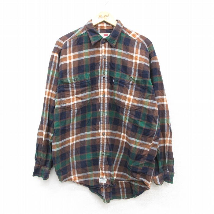 XL★古着 リーバイス Levis 長袖 フランネル シャツ メンズ 00年代 00s コットン 茶他 チェック 25nov20