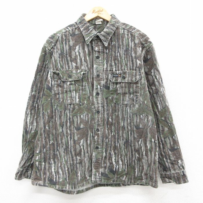 XL★古着 長袖 ヘビー フランネル シャツ メンズ 90年代 90s リアルツリー コットン USA製 グレー系他【spe】 25nov20