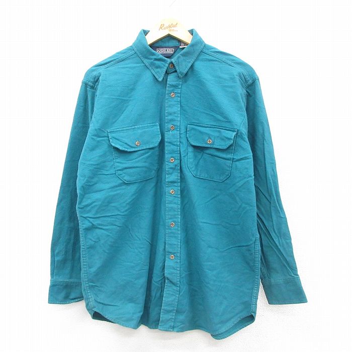 ランズエンド 90s 長袖フランネルシャツ ヘビー グリーン L | 古着