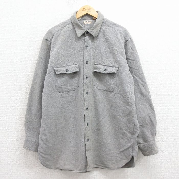 【20%OFF】XL★古着 エルエルビーン 長袖 ヘビー フランネル シャツ メンズ 90年代 90s シャモアクロス 大きいサイズ コットン USA製 グレー 25nov22