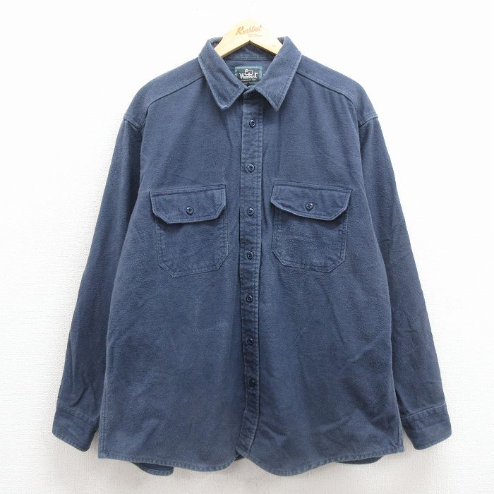 XL★古着 ウールリッチ 長袖 ヘビー フランネル シャツ メンズ 00年代 00s 大きいサイズ コットン 紺 25nov22